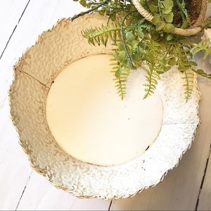 Cream Shabby Chic Metal Planter Bowl Embossed